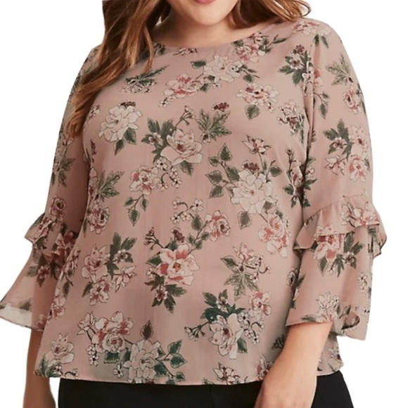 Torrid chiffon floral strappy back ruffle sheer blouse woman’s size 4X - Picture 1 of 6